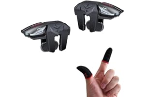 RINSFOX Fox Game Triggers With Finger Sleevs, Mobile Game Controllers 6 Finger, Plug and Play Gaming Trigger for iOS and Android Phone(PUBG/Fortnite/Rules)