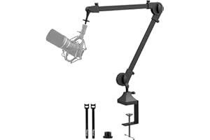 HAYNER-SEEK Microphone Boom Arm Stand, Studio Arm Suspension Scissor Adjustable Mic Stand for HyperX/Shure SM7B and Other Microphone, Recording Gaming Streaming Podcasting