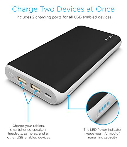 Aduro 20,000mAh Battery Pack Power Bank, External Battery Charger Compatible with iPhone Android Smartphone Tablet Portable Power Backup Charges Any USB Device (Black)