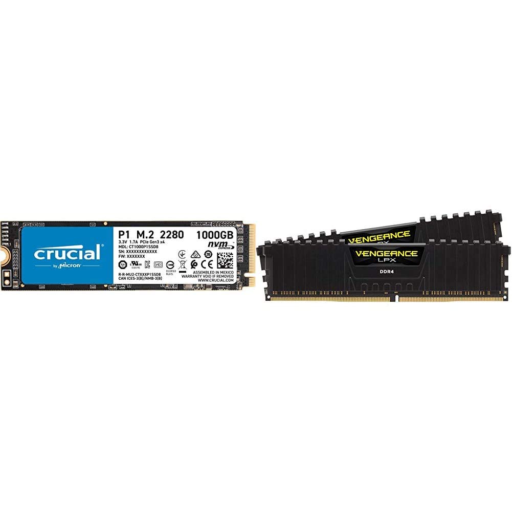 Crucial P1 1TB 3D NAND NVMe PCIe Internal SSD, up to 2000MB/s - CT1000P1SSD8 & Corsair Vengeance LPX