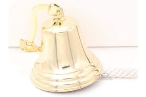 Solid Brass Wall Mounted Ship Hanging Bell for Reception, School, Outdoor,Indoor, Dinner & Chruch - 7 Inch by The Metal Magician