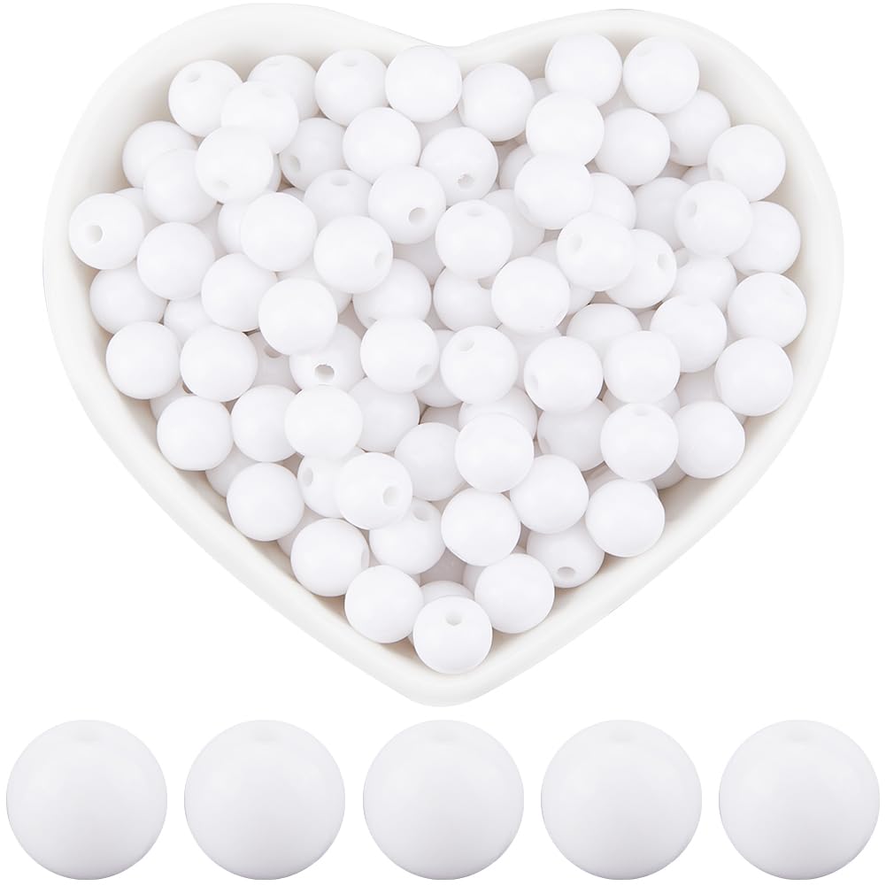 SOFPLATE 500Pcs White Round Bead 8mm Acrylic Beads Bulk Small Smooth Opaque Spacer Bead Jewellery Plastic Ball Loose Beads for Jewellery Making Bracelets Necklaces Earrings Supplies DIY Crafts