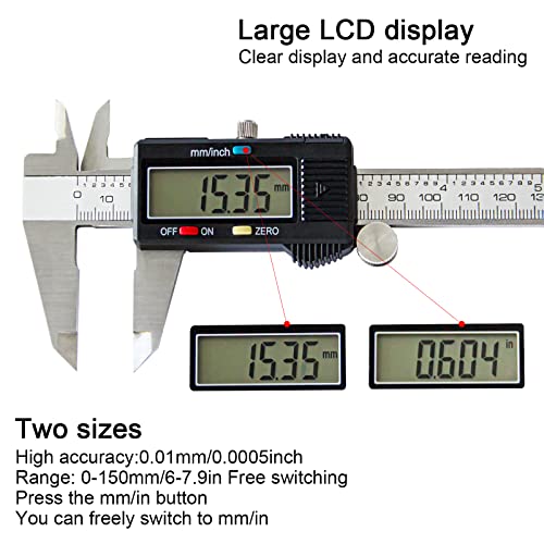 Electronic Digital Caliper, 0150mm（67.9Inch） Calipers Measuring Tool