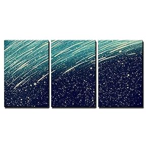 3 Piece Canvas Wall Art - Glitter Vintage Lights Background. Light Silver, Blue and Black. Defocused. - Modern Home Art Stretched and Framed Ready to Hang - 16"x24"x3 Panels