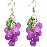 DIYANMMY 3D Green Grapes Drop Earrings Cute Fruit Pink Peach Acrylic Gold Dangle Earrings for Women Charm Jewelry Gift