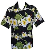 Hawaiian Shirts Mens Hibiscus Flower Print Beach Party Aloha Black