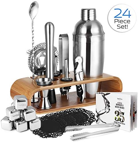 shaker cocktail bar kit bartending bartender mixer drink exclusive stainless tools piece steel recipe