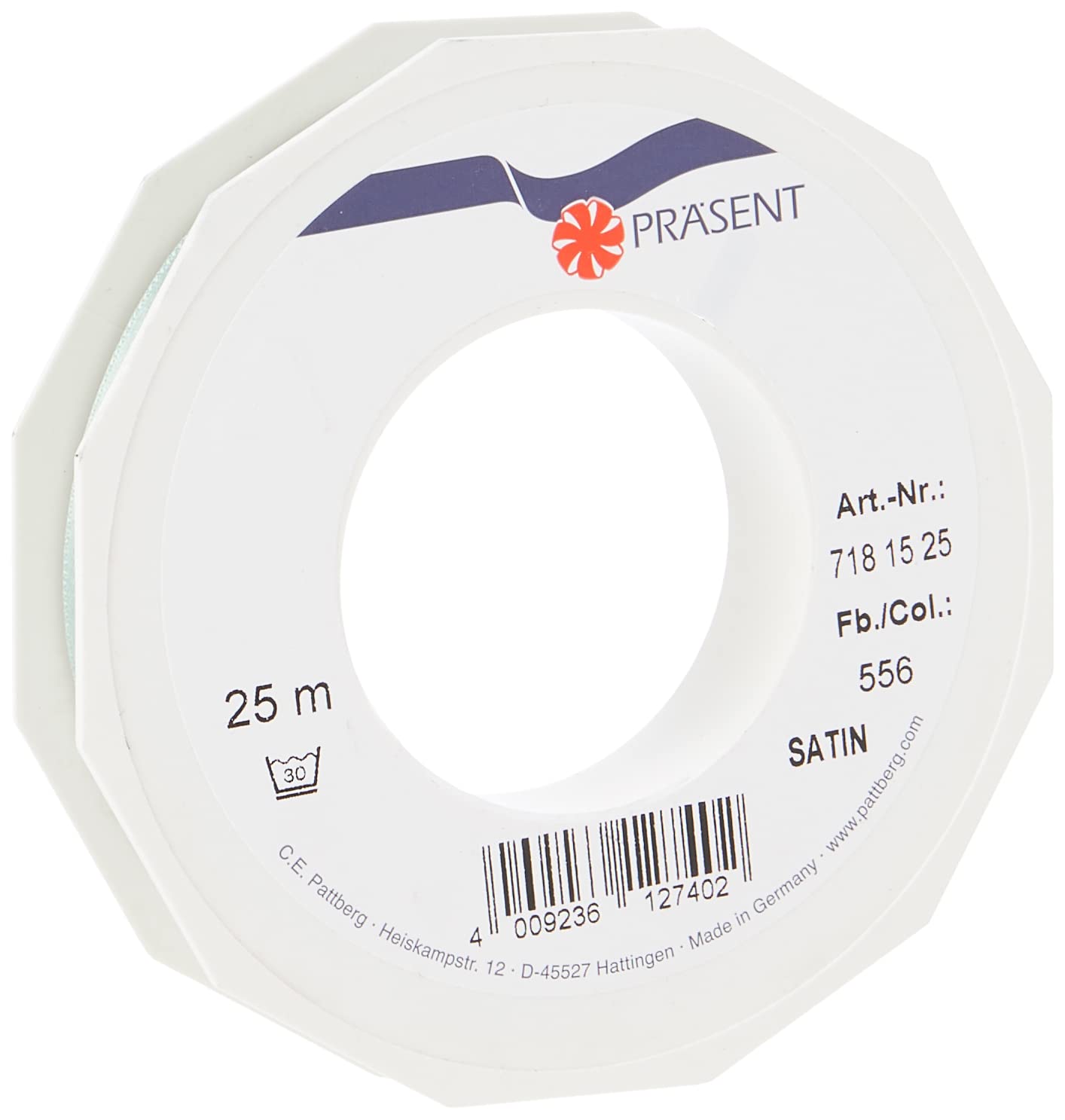 Präsent - Satin Ribbon Old Green 15 mm Width, 25 m Length