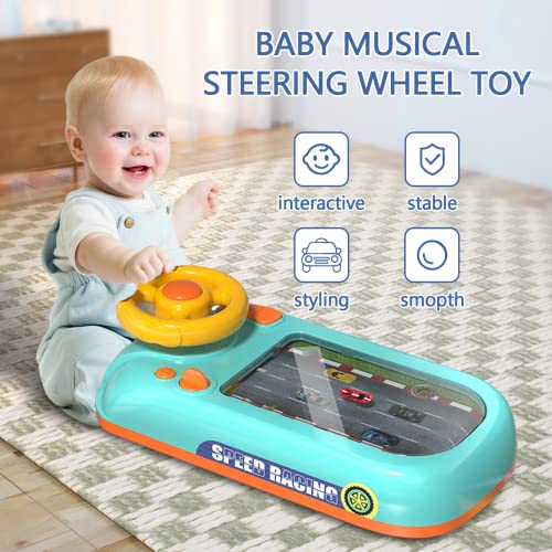 AM ANNA Baby Musical Steering Wheel Toy, Toddler Simulated Racing Car Game With Sound, Pretend Play Sensory Toys for Boys Girls Birthday Gift (Green)