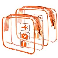 2pcs/pack Lermende Clear Toiletry Bag TSA Approved Travel Carry On Airport Airline Quart Sized 3-1-1 Compliant Bag Make-up Pouch Kit (Orange)