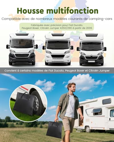 FoundGo Housse Pare‑Brise Camping‑Car, Bâche Cabine Isolée Thermiquement avec Fermetures Éclair Aluminium & Poche, Protection Thermique pour Fiat Ducato, Peugeot Boxer et Citroën Relay