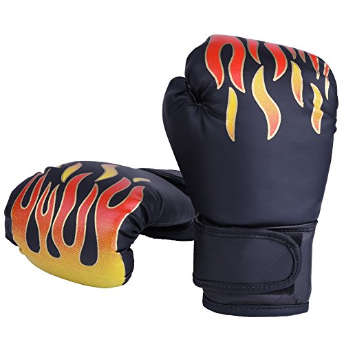 Kids Boxing Gloves, PU Muay Thai Sparring Training Glove Kickboxing Gloves for Age 7-13 Years ( Color : Black )