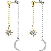 925 Sterling Silver Dangle Earrings for Women Moon and Star Earrings with Cubic Zirconia Celestial Jewelry for Wedding Jewelry Gifts