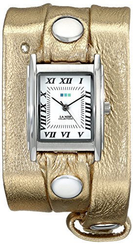 La Mer Collections Women's LMMTW1001 Silver-Tone Watch with Metallic Gold-Tone Leather Wraparound Band