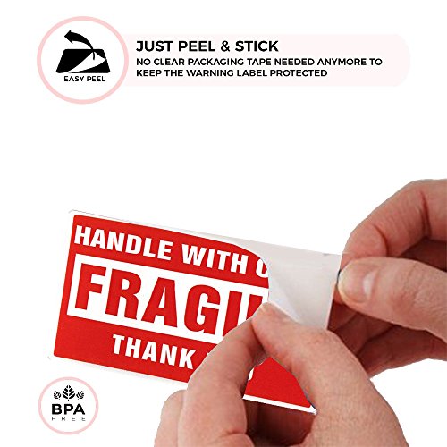 enKo - 3 x 5 Large Inch Fragile Stickers Handle with Care Warning Packing Shipping Label - Permanent Adhesive (1 Roll, 500 Labels) - Thumbnail 3
