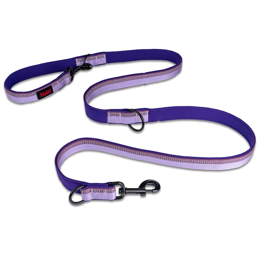 HALTI Double-Ended Lead For Dogs, Size Large, Purple, 2m, Best Premium Puppy & Dog Leash, Neoprene-Padded, Easy to Use, Reflective, Adjustable Lengths, Ideal Dog Lead for Hands Free Running & Training