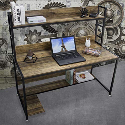 Modern Computer Desk Study Table - Bizzoelife 47 Inches Compact Writing Table with Hutch for Home Office Workstation - Thumbnail 3