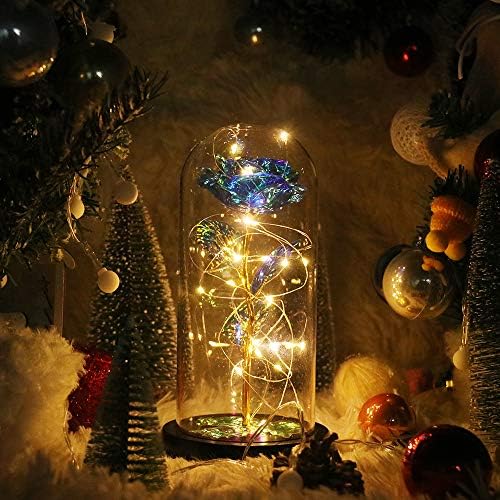 Rose with LED Light, Sparkling, Present, Rose, Atmosphere, Gift for Home Decor, Celebration, Mother’s Day, Christmas, Valentine’s Day (Blue – Sparkling)