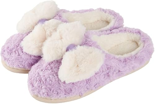 purple fluffy slippers