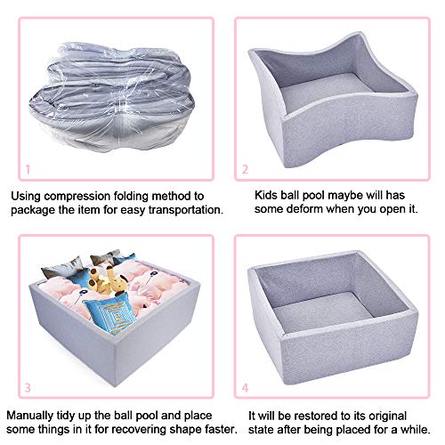 Triclicks Deluxe Kids Ball Pit Kiddie Balls Pool Soft Baby Playpen Indoor Outdoor - Ideal Gift Play Toy for Children Toddler Boys Girls (Square Ball Pool - Grey)
