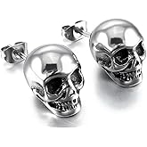 Long Stainless Steel Skull Skeleton Stud Earrings Set Barbell Drop Dangle Earrings Hip Hop Gothic Punk Hip Hop Party Cosplay Halloween Piercing Jewelry