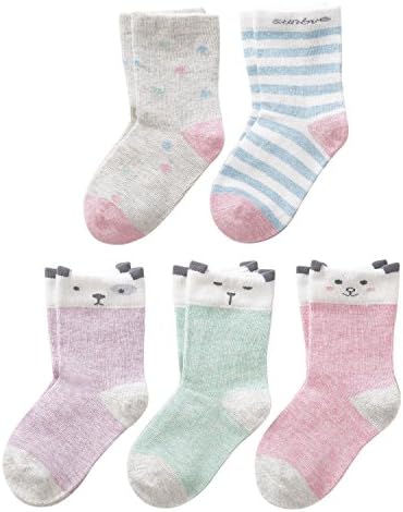 SUNBVE Baby Toddler Little Big Girls Kids Cotton Crew Socks 5 Pack Gift Set