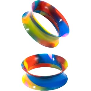XIMAX 2PCS Ear Gauges Ultra Thin Rainbow Camo Silicone Flexible Ear Tunnels Plugs Soft Silicone Double Flared Flesh Stretcher