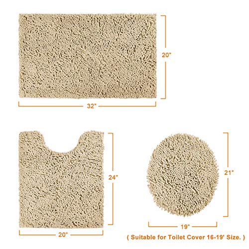 BYSURE Beige Bathroom Rug Set 3 Piece, Bath Rugs Toilet Rugs and Mats