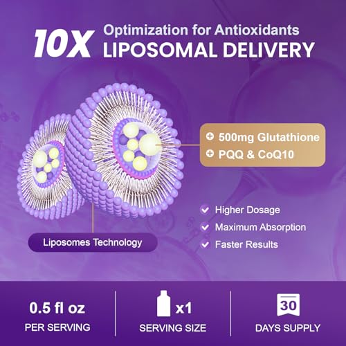 MEGNETA Liposomal Glutathione Supplement – 500mg Glutathione with PQQ, CoQ10 & Vitamin C – High Absorption Antioxidant for Immune & Energy Support – Grape Flavor, 30 Pouch