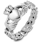 Stainless Steel Claddagh Ring with Celtic Knot Eternity Design (4mm) - Sizes 5 - 12