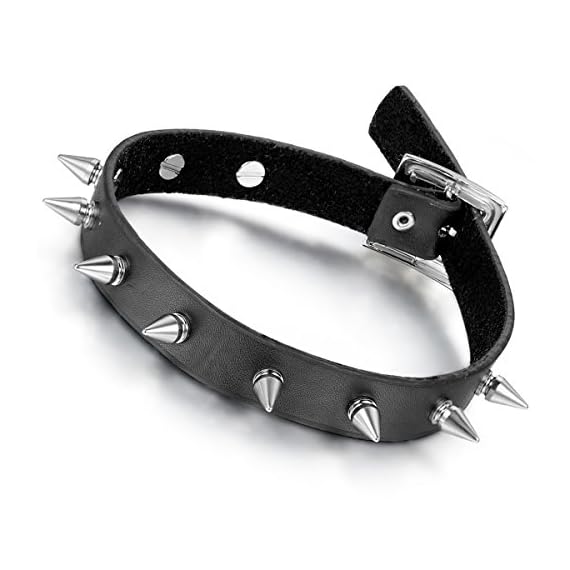 Flongo-Gothic-Black-Rivet-Leather-Spiked-Necklace-Neckband-Choker