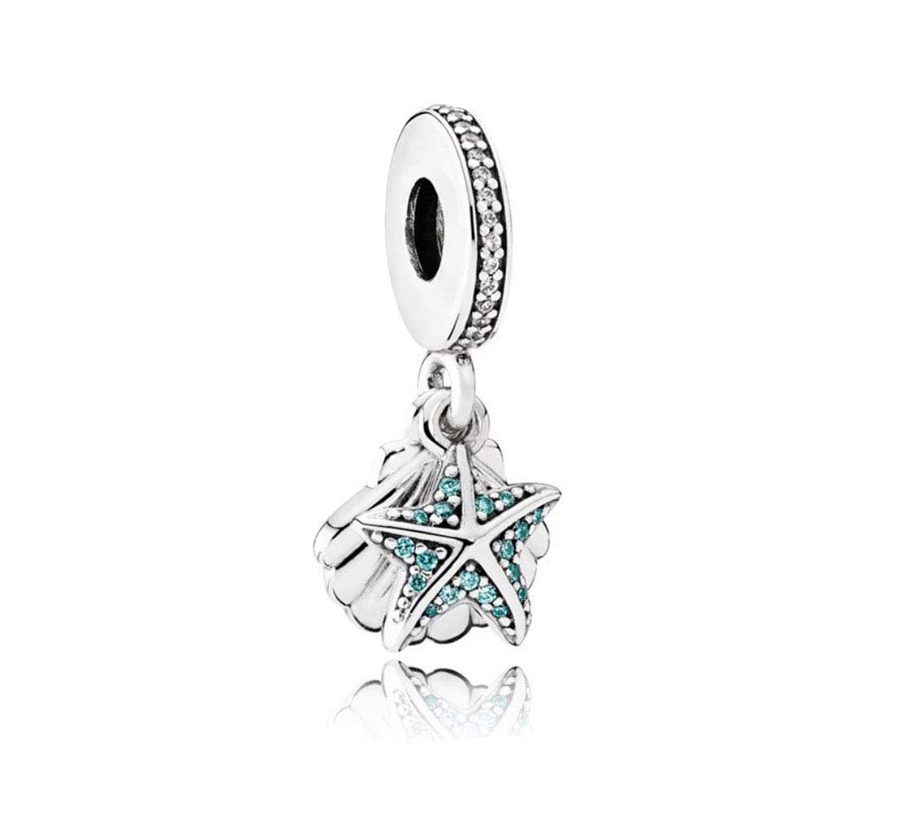 FGT Sea Shell Charm fits Pandora Bracelets Blue Birthstone Sterling Silver Starfish Women Girls Birthday