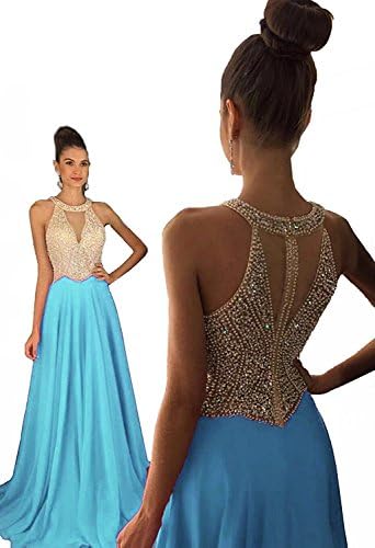 Jazylynbride A-line Long Chiffon Sequin Beading Prom Dress Formal Evening Gown for Women