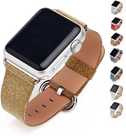 MIFFO Apple Watch Band Leather iWatch Strap Extreme Deluxe Shiny Bling Glitter Leather Bracelet Wristband for Apple Watch Series 1, Series 2, Series 3 Sport Edition (Gold-38mm)