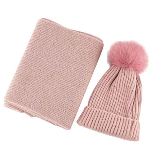 Warm Winter Wool Knit Hat and Scarf Set,Real Fox Fur Pom Pom Beanie Hats Warm Winter Wool Knit Hat and Scarf Set,Real Fox Fur Pom Pom Beanie Hats