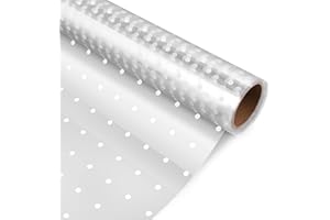 STOBOK Cellophane Wrap Roll,White Dot Florist Paper Wrapper 15.7 inch x100 Ft Crystal Long Film Gift Wrappings Packing Paper for Flowers Craft Basket Bouquet Fruit Food