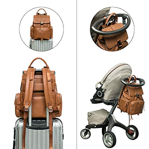 Diaper Bag Backpack by Mominside, Leather Backpack for Women, Travel Backpack Baby Bag with 15 Pockets, Changing Pad, Large Capacity for Wet Clothes, Breast Pump, Milk Bottle (Brown)