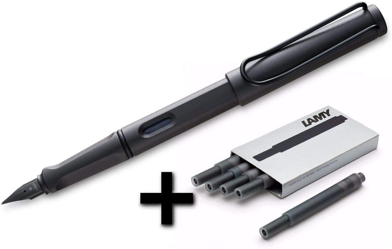 Lamy Safari Fountain Pen (17F) - Matt Black - 5 x T10 Black Ink Cartridges