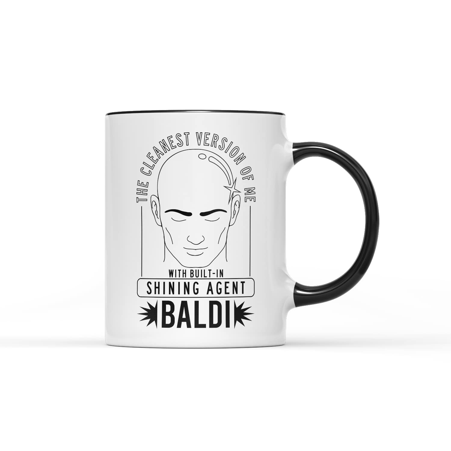 SMARTYPANTS Baldi Shining Agent Mug - Funny Novelty Supermarket Bald Mens Hilarious Cup Coffee Tea Dads (Black Handle)
