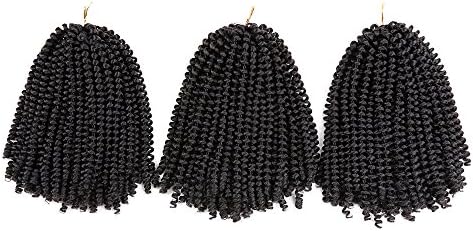 3PCS /Set 8inch Synthetic Braid Hair Ombre Crochet Braids Hair Extensions Spring Twist60strands/PCS (Black)