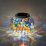 Aeeque Solar Powered Mosaic Glass Color Changing Ball Garden Lights Rechargeable/ Waterproof Night Light Color Changing Solar Table Lamps for Indoor or Outdoor Decorations,Christmas Parties