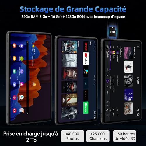 TABWEE T90 11 Inch Android 16 Tablet with Keyboard and Pen, Gemini AI, 24GB RAM + 128GB ROM (TF 2TB), FHD Display, 8000mAh Battery, Widevine L1, Dual WiFi 5G, GPS, Face ID - Grey