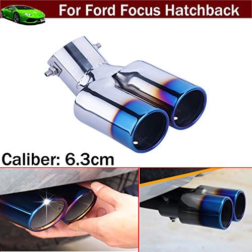 Car Twin Round Outlets Chrome Exhaust Rear Tail Pipe Tip Tailpipe Muffler Blue Color Custom Fit for Ford Focus Hatchback 2008 2009 2010 2011 2012 2013 2014 2015 2016 2017 2018 2019 2020