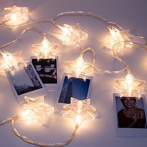 LuxLumi LED String Lights with Batteries Included for Patio, Bedroom, Kids, Holiday, Home Decor, Interior Design, Teens, College Dorm Room Accessories &amp; Party (Star Photo Clip - 7.5 Feet)