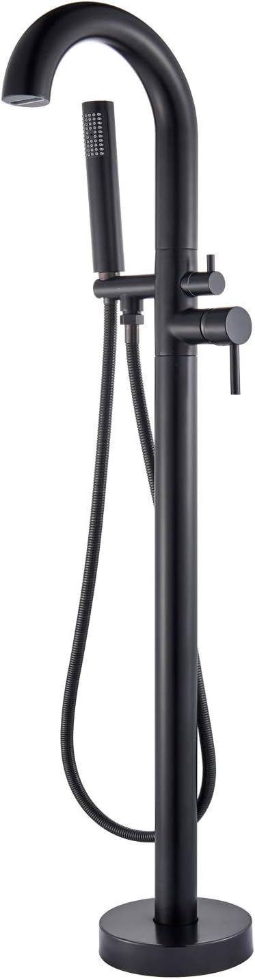 Senlesen Floor Mounted Standing Bathtub Faucet Single Handle Mixer Tap with Handheld Shower Chrome