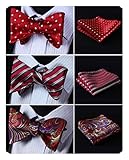 HISDERN 3pcs Mixed Design Classic Men's Self-Tie Bow tie & Pocket Square - Multiple Sets