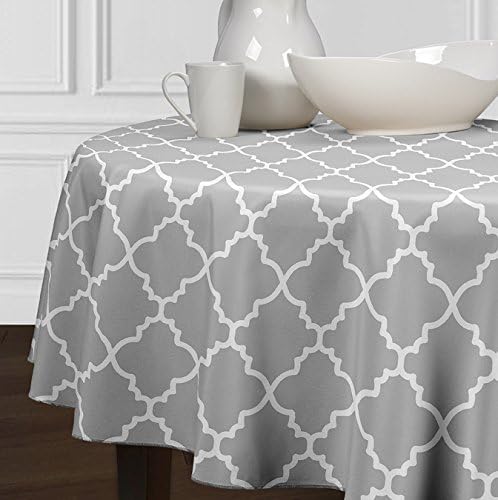 Grey and White Modern Chic Contemporary Trellis Lattice Cover Tabletop Tablecloth Dining Room Kitchen Round 90"