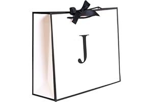 QLSKO Initial Gift Bag with Bow Ribbon Personalized Horizontal Paper Bag Monogrammed Birthday Gifts for Women Men (J-Medium)