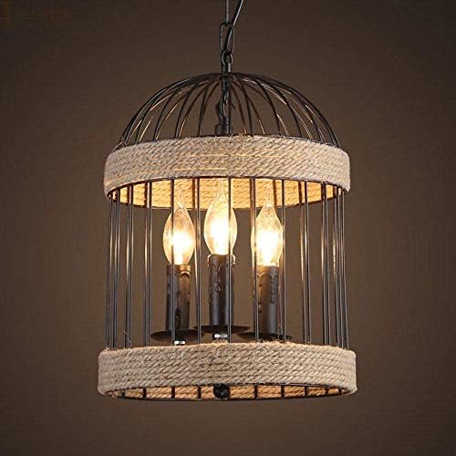 Zlinin ペンダント ライト Led ドームライトアメリカンレトロリビングルームシャンデリアベッドルーム廊下産業用大麻バーレストランカフェ鳥かご26x26x34cmブラックキャンドル天井のライトホームデコレーション カフェ 使い勝手の良い ダイニング 天井 リビング キッチン