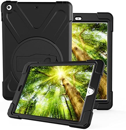iPad 9.7 2018/2017 Case,Heavy Duty Shockproof Armor Rubber with Hard Hybrid Rugged Protective Screen Protector Stand Case for Apple iPad 9.7 2018 6th Gen/2017 5th Gen Black